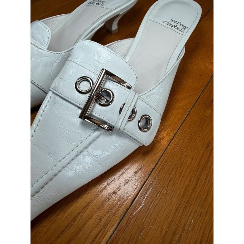 Jeffrey Campbell Prevail kitten heel mules in white leather Women’s Sz 8 - Picture 2 of 7